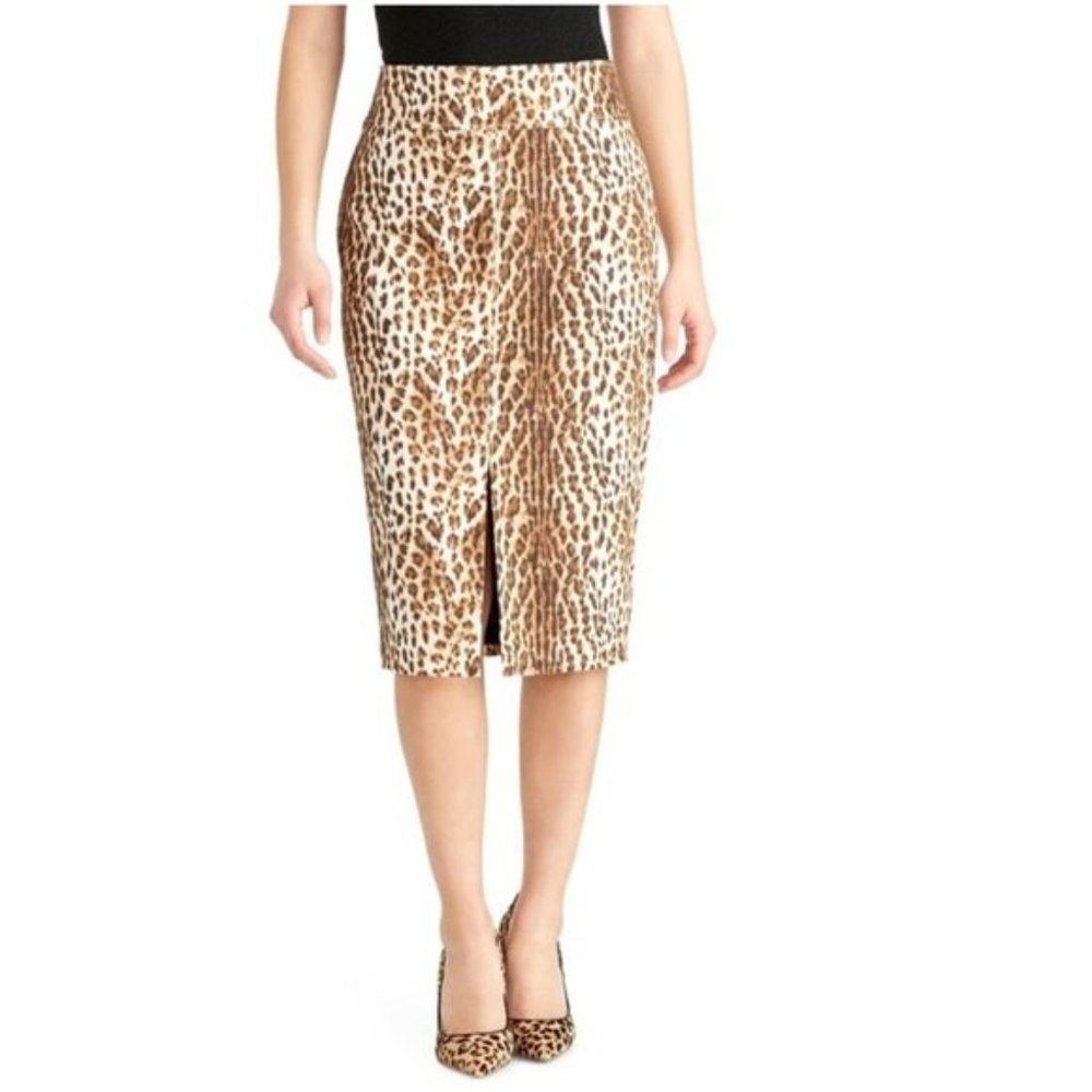 Rachel Roy pencil skirt leopard animal print size 4 brown cream